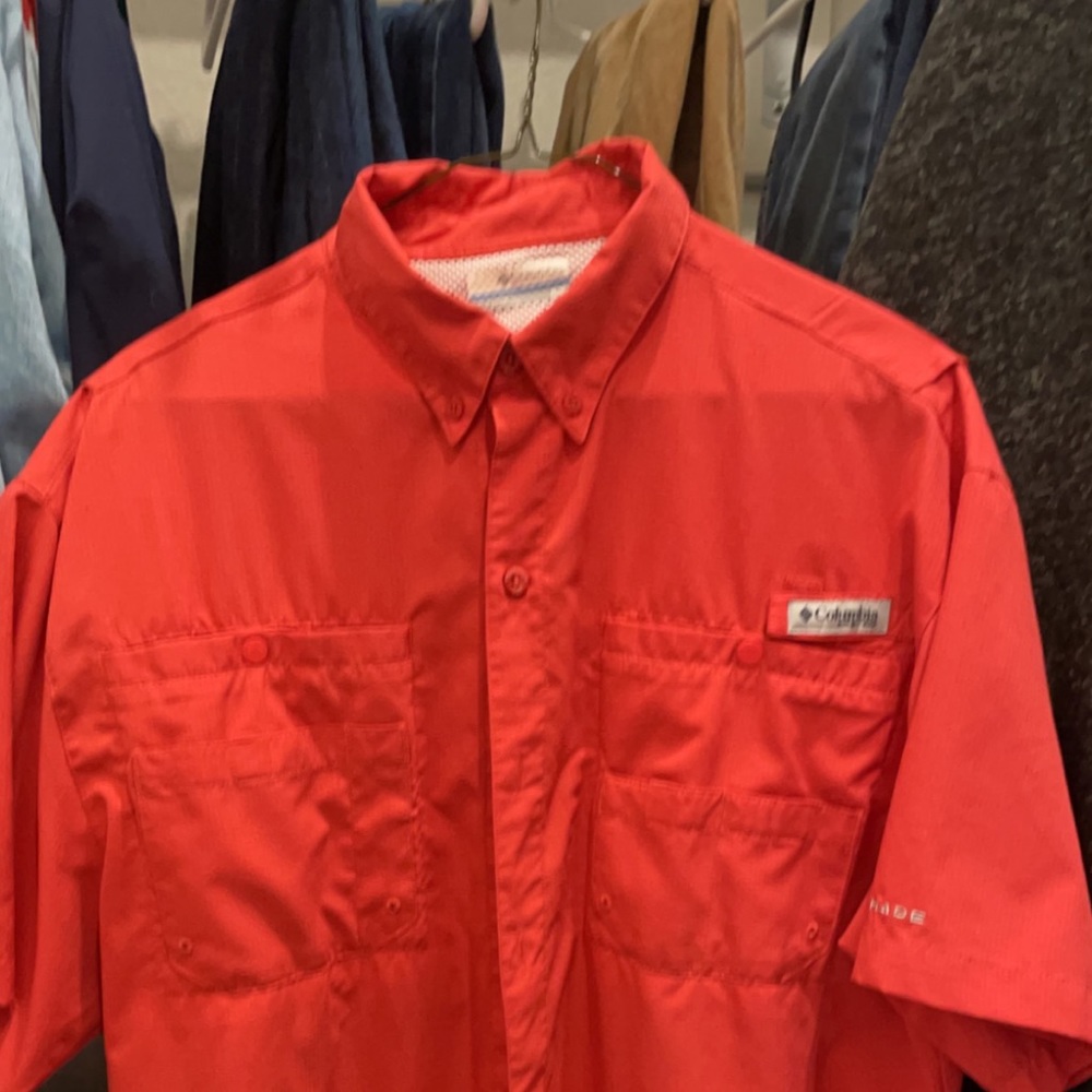 Red Orange Columbia fishing shirt